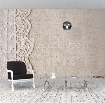 Picture of Lace on linen copy space background vintage tone